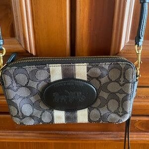 Coach Black and Cream Signature Stripe Wristlet and Crossbody